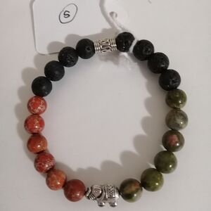 Lava Bead Black and Jasper Small Elephant Charm Bracelet
